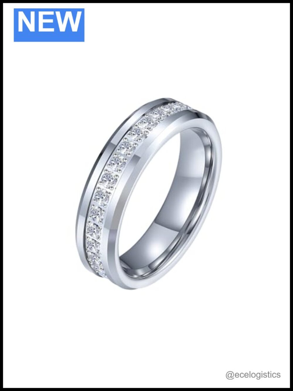 Tungsten Wedding Band 6mm Cubic Zirconia Inlay Comfort Fit Eternity Ring